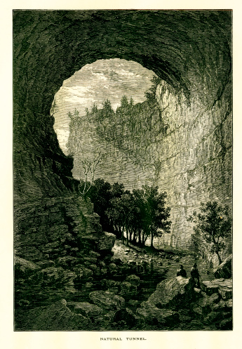 The interior of Natural Tunnel, a cave in the Appalachian Mountains, U.S. state of Virginia. Published in Picturesque America or the Land We Live In (D. Appleton & Co., New York, 1872)