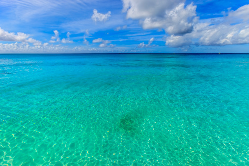 Crystal clear water in front of Miami Beach, also known as Enterprise beach, in the  south of Barbados.