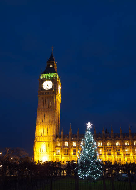 istock Big Ben in London with Christmas tree at dusk 160197284