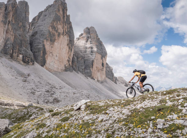 istock Mountain biking in Dolomites tree Cime di Lava Redo. 1601980879