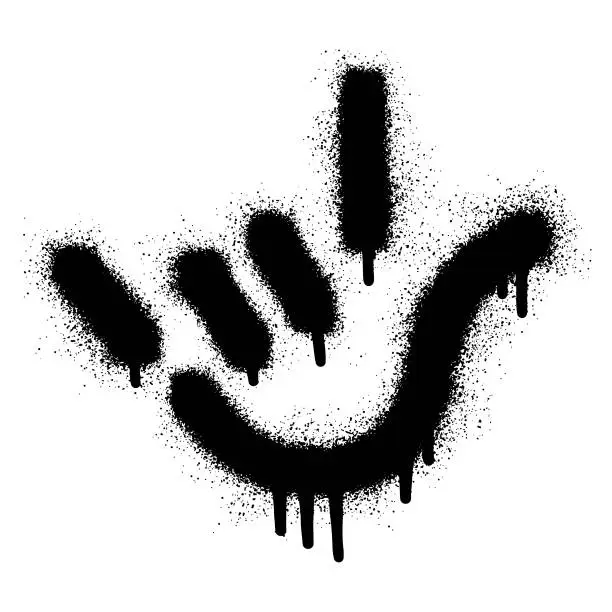 Vector illustration of Rock n roll three finger hand gesture with black spray paint
