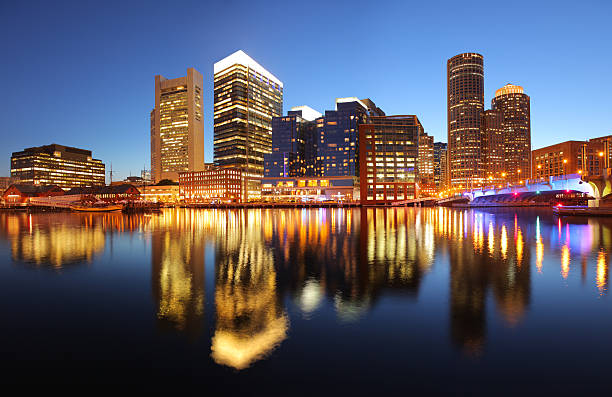 istock Illuminated Boston Cityscape at Sunset 160198379
