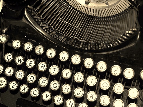 Old  Blue Typewriter close up