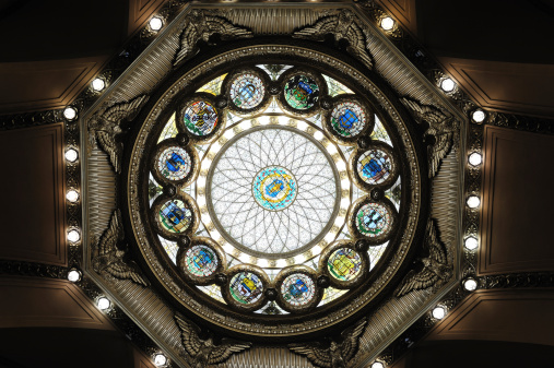 Stained glass on ceiling inside Massachusetts Statehouse, Boston, USA