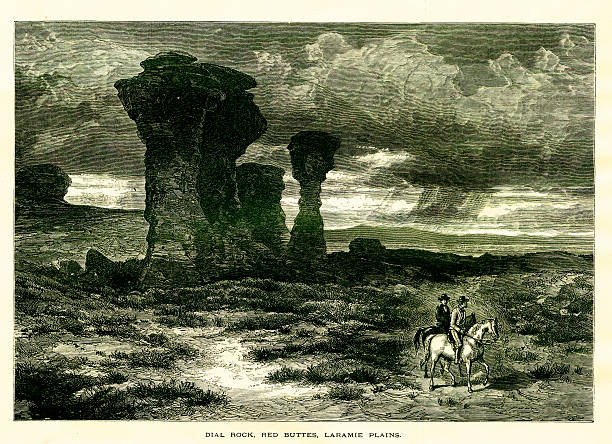 Red Buttes, Laramie Plains, Wyoming Red Buttes, rock formations in Laramie Plains, U.S. state of Wyoming. Published in Picturesque America or the Land We Live In (D. Appleton & Co., New York, 1872) casper wyoming stock illustrations