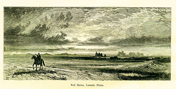 Red Buttes, Laramie Plains, Wyoming Red Buttes, rock formations in Laramie Plains, U.S. state of Wyoming. Published in Picturesque America or the Land We Live In (D. Appleton & Co., New York, 1872) casper wyoming stock illustrations