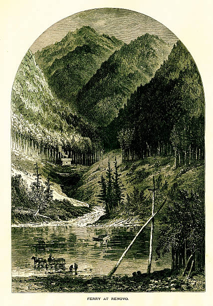 Renovo, Pennsylvania Renovo, a borough in the U.S. state of Pennsylvania situated the west branch of the Susquehanna River. Published in Picturesque America or the Land We Live In (D. Appleton & Co., New York, 1872). paradise pennsylvania stock illustrations