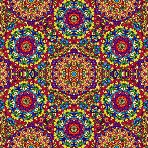 Vector illustration of Bright multicolor kaleidoscope seamless pattern