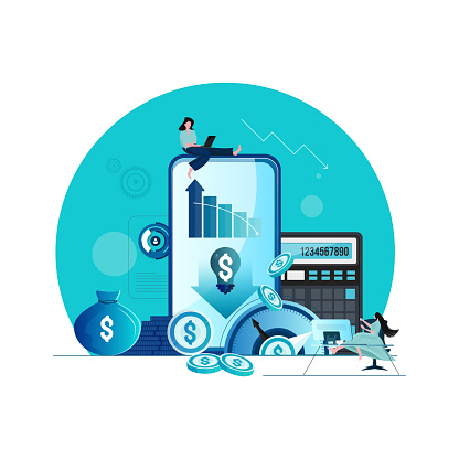 Cost optimization and financial strategy. Business concept. Modern vector illustration of people improving business performance stock illustration