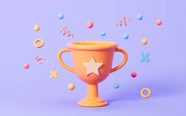 istock Cartoon trophy in the purple background, 3d rendering. 1602206071