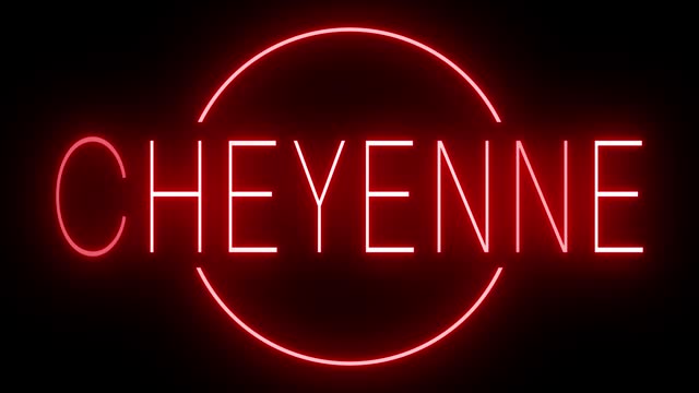 Red neon sign for the city of Cheyenne
