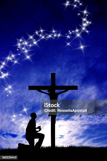 Man Prays Stock Illustration - Download Image Now - Cross Shape, Jesus Christ, Religious Cross