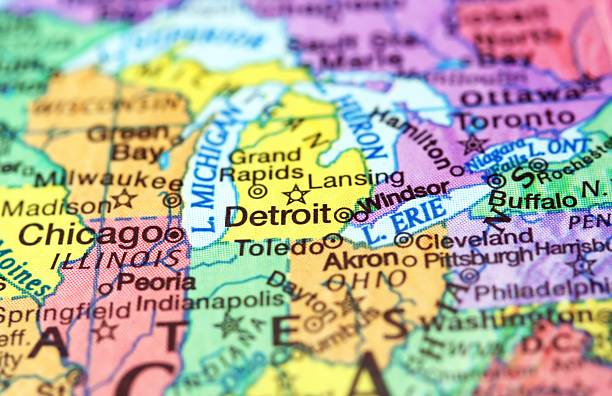 istock Map of Michigan Featuring Detroit 160225887