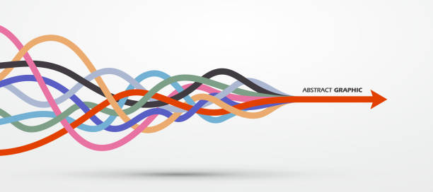 ilustrações de stock, clip art, desenhos animados e ícones de multiple colored ropes converging into arrows in the same direction, vector graphics. - distante
