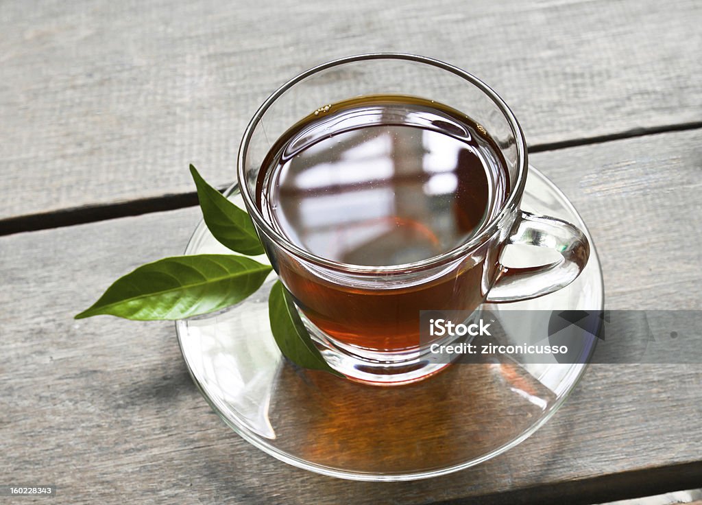 tea a cup of tea on wood board, drink for health Crockery Stock Photo