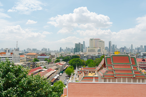Bangkok, Thailand - June 30, 2023 : Bangkok city panorama view from The Golden Mount Wat Saket