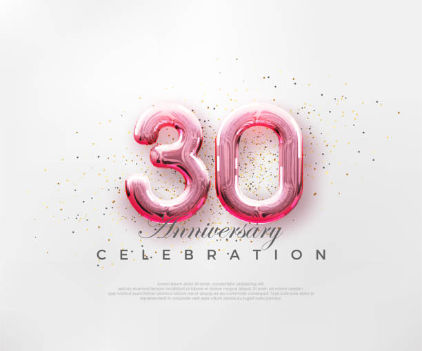 istock Balloons number 30th with red numbers on a bright pink background. Premium vector for poster, banner, celebration greeting. 1602291396
