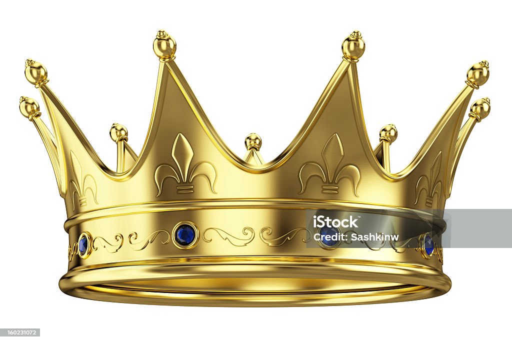 Gold crown Gold crown isolated on white background Crown - Headwear Stock Photo