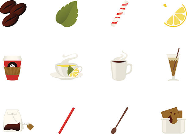 illustrazioni stock, clip art, cartoni animati e icone di tendenza di icone di tè e caffè - tea cup disposable cup tea sugar