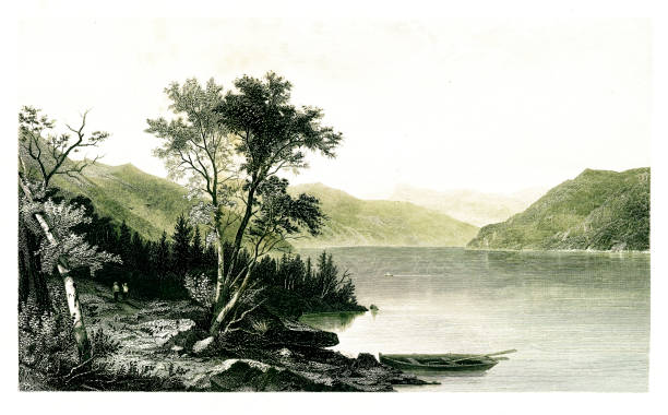 Lake George, located in the the Great Appalachian Valley, U.S. state of New York. Published in Picturesque America or the Land We Live In (D. Appleton & Co., New York, 1872)
