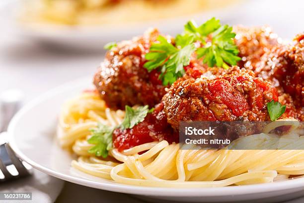 Pasta With Meatballs And Parsley Stock Photo - Download Image Now - Spaghetti, Italian Food, Meatball