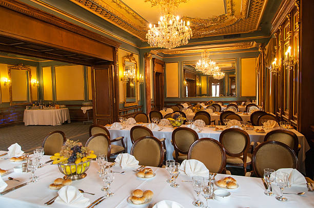 istock Elegant decorated wedding reception hall ready for guests 160232559