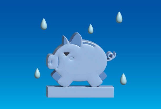 Piggy Bank. Blue Color Background. 3D Rendering, 3D Illustration.