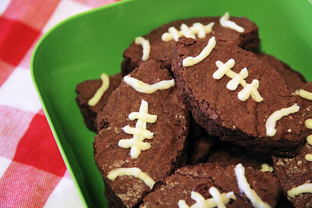 Brownies shaped and decorated to look like footballs stock photo