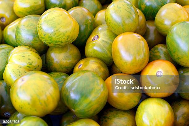 Green Zebra Heirloom Tomatoes Closeup Stock Photo - Download Image Now - Agricultural Fair, Agriculture, Arrangement