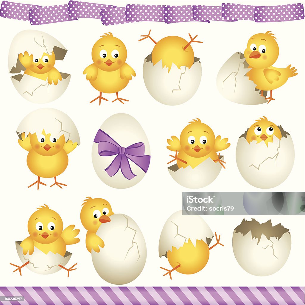 Easter eggs chicks Scalable vectorial image representing a easter eggs chicks, isolated on white. Animal stock vector