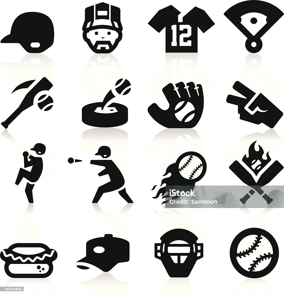 A set of 16 black, baseball-related icons 
simplified but well drawn Icons, smooth corners no hard edges unless it’s required, 
no white color only black, the shadow is on a separate layer 
Includes Zip file contains: transparent PNG File and the Native AI CS file  
[url=http://www.istockphoto.com/search/lightbox/10211762][img]http://kapreski.com/wp-content/uploads/2011/07/Istock-banner-Black-series.jpg[/img][/url]
 Baseball - Ball stock vector