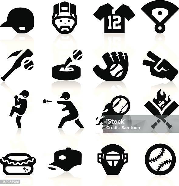 A Set Of 16 Black Baseballrelated Icons Stock Illustration - Download Image Now - Baseball - Ball, Baseball - Sport, Baseball Pitcher