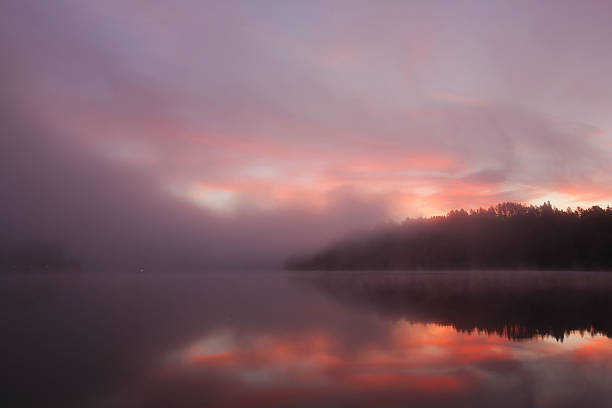 istock Lake scenic at dawn with mist and reflection 160237629