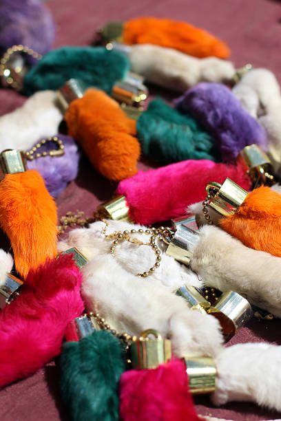 Lucky Rabbit's Foot Keychains in Bright Colors