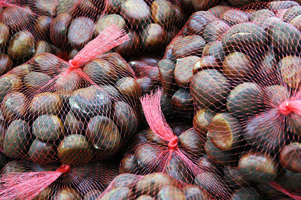 Bags of Chestnuts for Sale Close-up stock photo