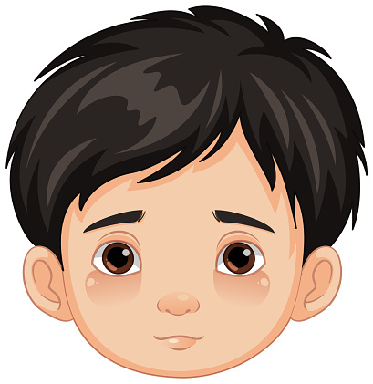 A vector illustration of a young boy with a neutral facial expression
