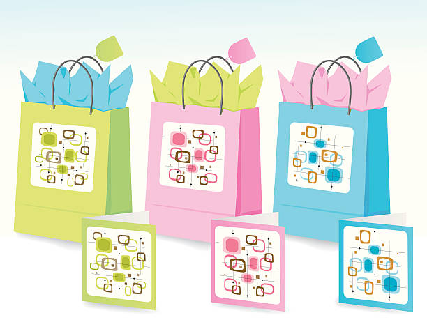 ilustrações, clipart, desenhos animados e ícones de sacos de cores da primavera presente - tissue paper