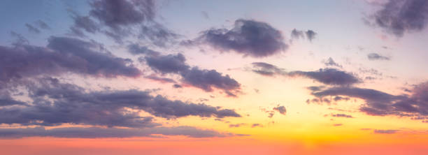 istock Real Sky - Vibrant colors Panoramic Sunrise Sundown Sanset Sky with colorful clouds. Without any birds.  Natural Cloudscape background. 1602394840