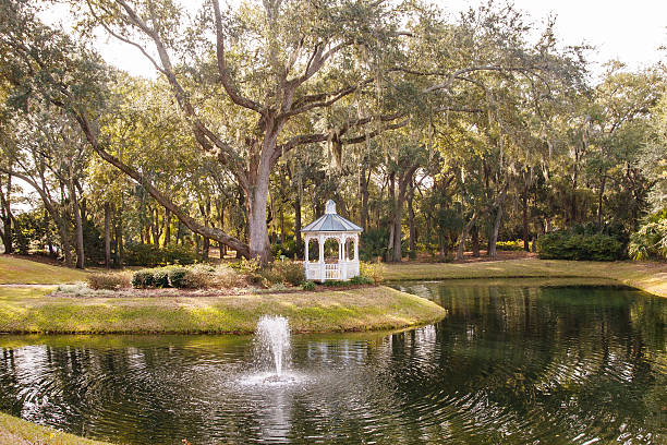 istock Fountain in Lake by Gazebo 160239790