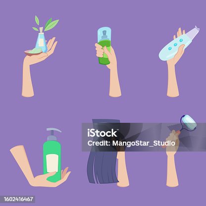 istock Female hands with beauty products vector illustrations set 1602416467