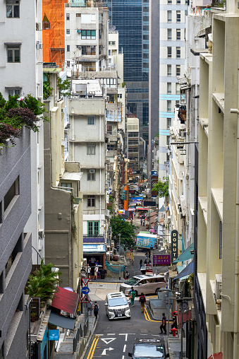 Bustling street roads and high-rise buildings in Hong Kong