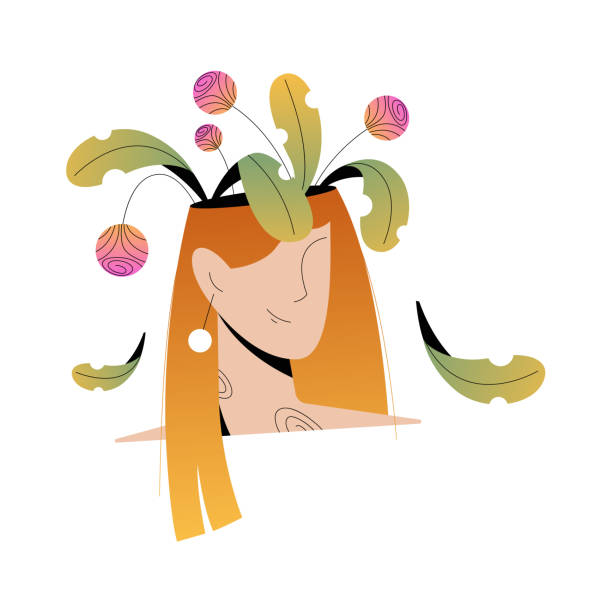 istock Woman Head with Leaf and Flower Peeped Out Vector Illustration 1602443360
