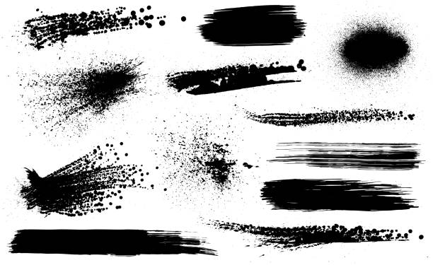 ilustrações, clipart, desenhos animados e ícones de tinta grunge preta em spray e fundo de pinceladas - paint stroke single line striped