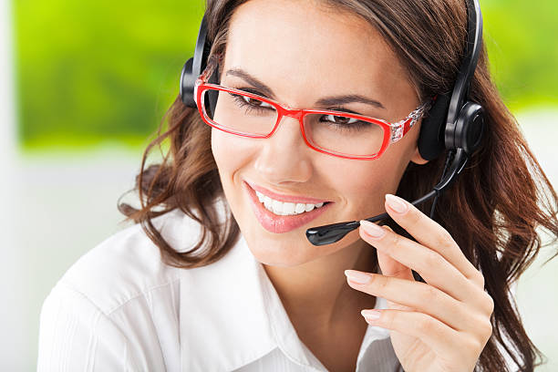 Support phone operator in headset stock photo