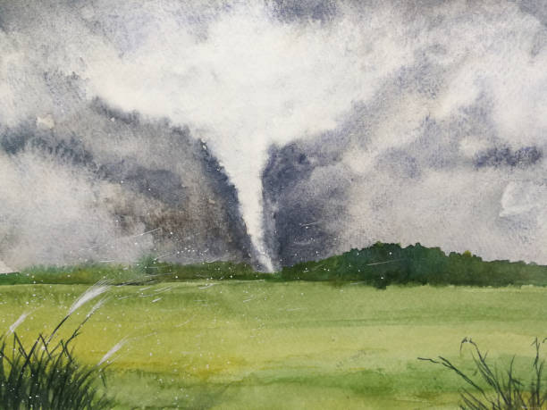 istock Watercolor painting field landscape hurricane storm. 1602468044