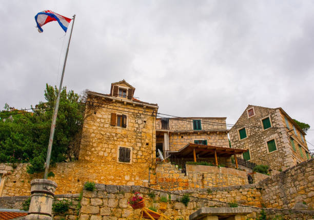 A street of historic stone houses in Loziscz Village in the centre of Brac Island in Croatia