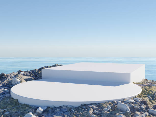 istock Podium on stone ground near ocean 1602485976
