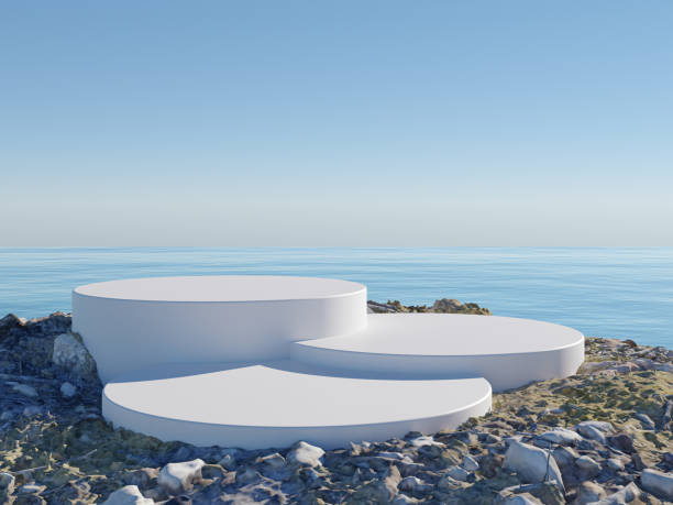 Podium on stone ground near ocean