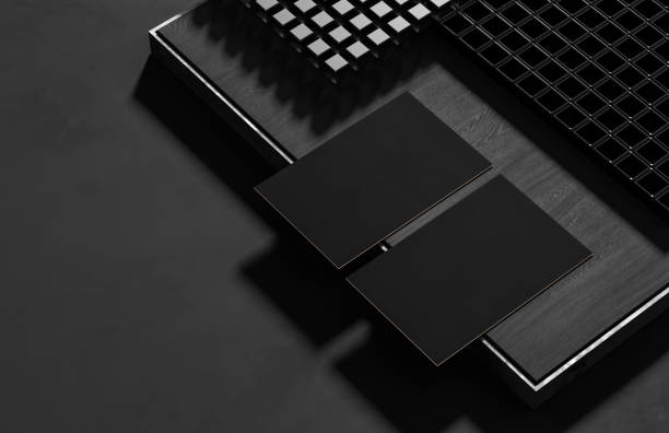 istock Black business card mock up isolated on dark background. 3D illustration 1602509016