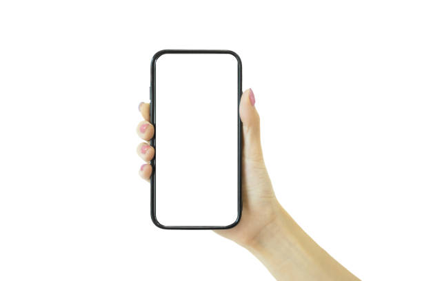 istock Hand holding Smartphone isolated on white background for your mobile phone app or web site design, Business technology 1602520031